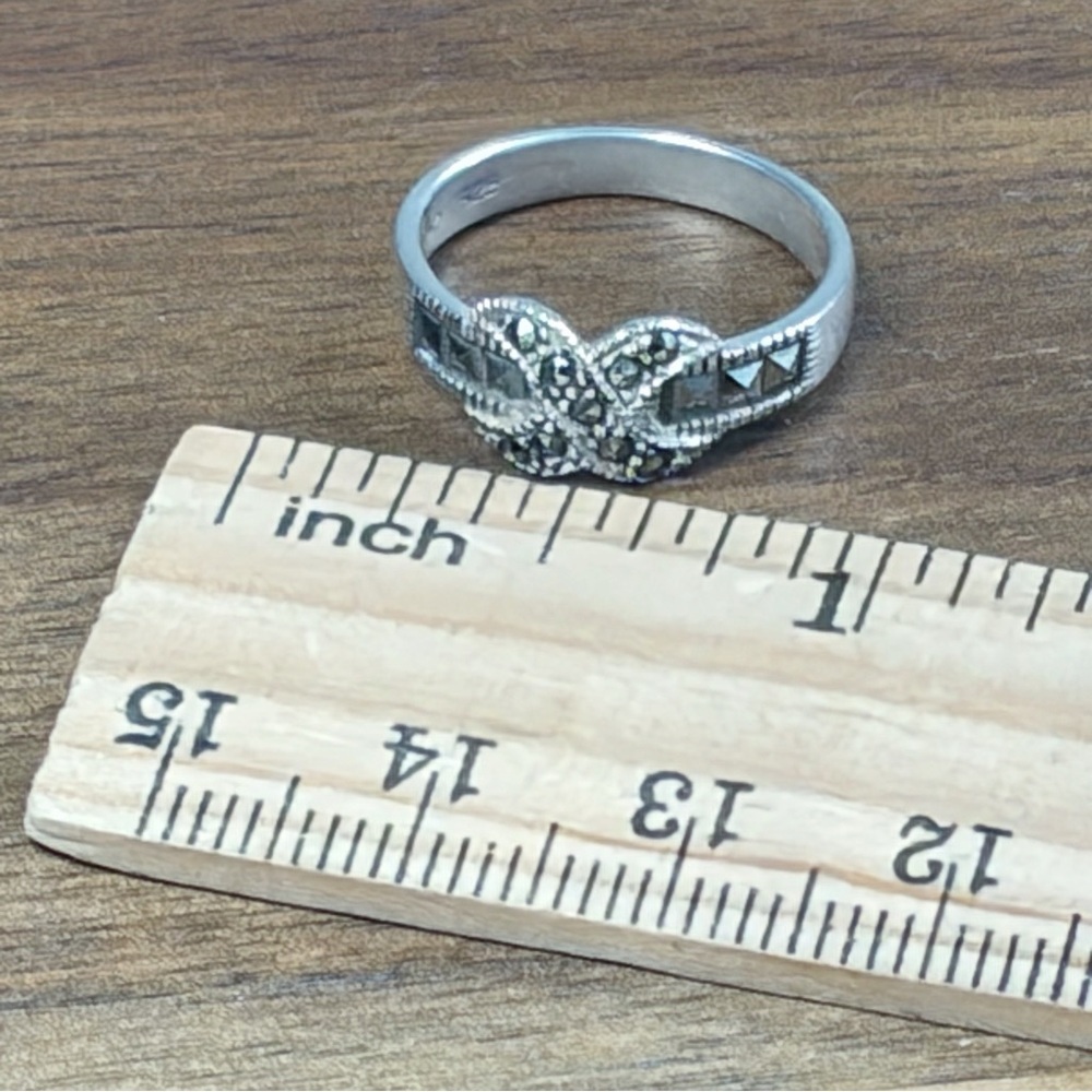 Vintage Sterling Silver 925 Marcasite Ring Size 5 1/2 5.5 Bow Knot Art Deco - Picture 9 of 11